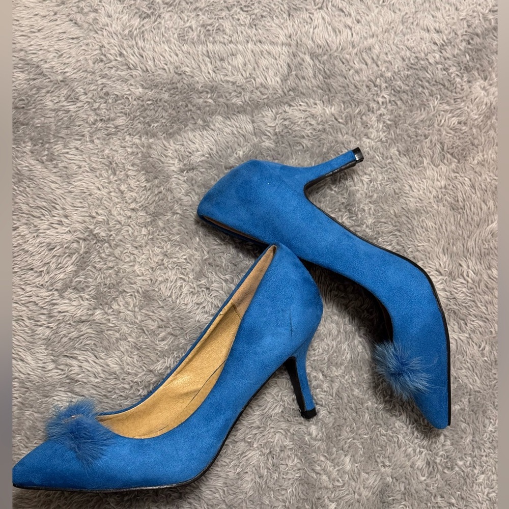 Forever Vibrant Blue Heels with Faux feather Bridal - Picture 9 of 9